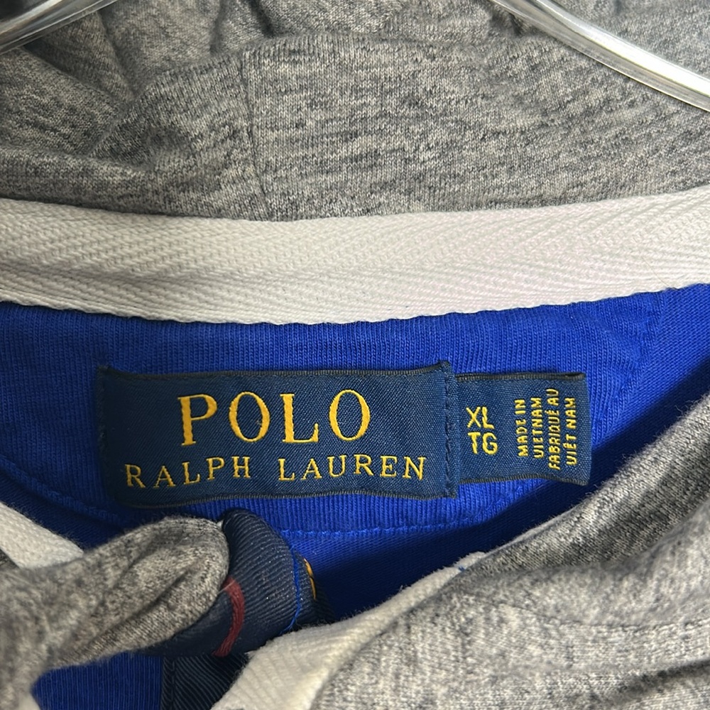 Polo Ralph Lauren Men’s Graphic Print Rugby Hoodie Royal Blue Striped Sleeves XL - Picture 10 of 15